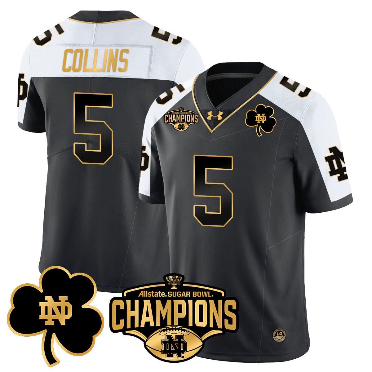 Notre Dame Fighting Irish 2025 Sugar Bowl Champions Gold Jersey - All Stitched