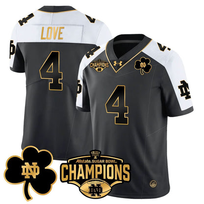 Notre Dame Fighting Irish 2025 Sugar Bowl Champions Gold Jersey - All Stitched