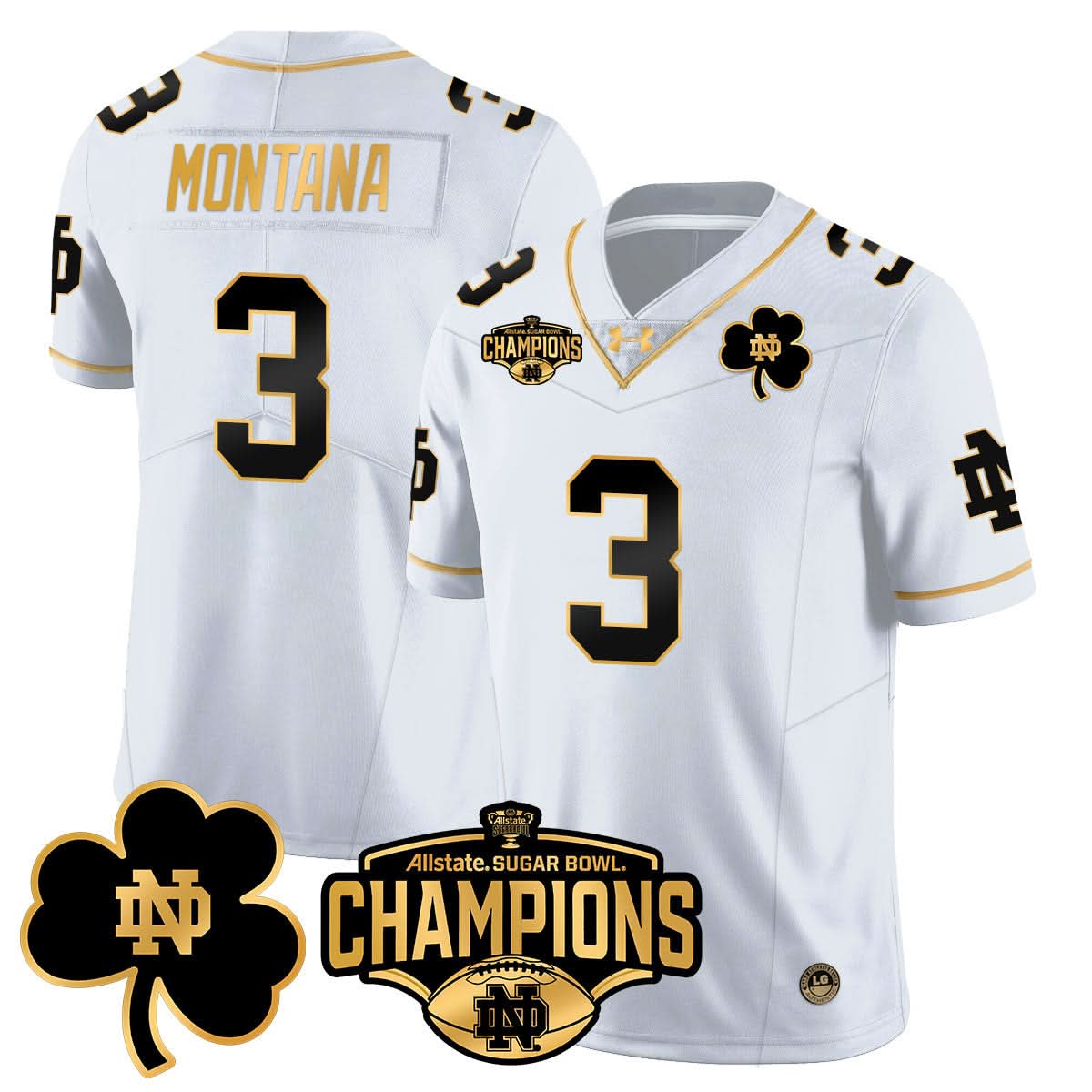 Notre Dame Fighting Irish 2025 Sugar Bowl Champions Gold Jersey - All Stitched