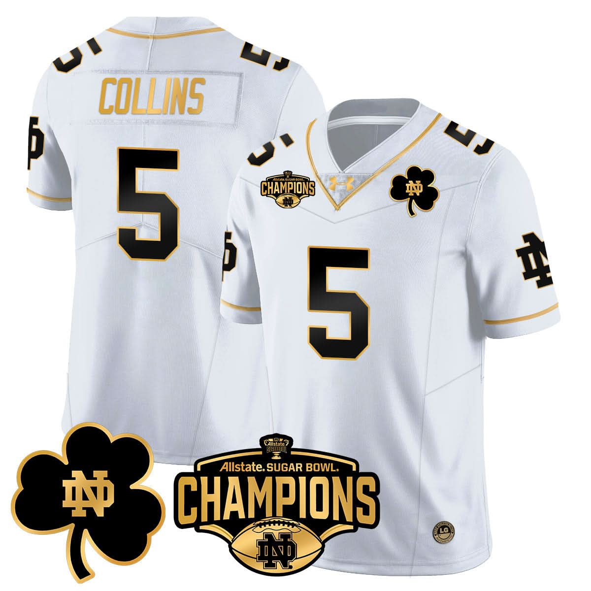 Notre Dame Fighting Irish 2025 Sugar Bowl Champions Gold Jersey - All Stitched