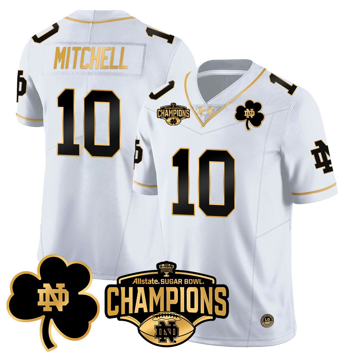 Notre Dame Fighting Irish 2025 Sugar Bowl Champions Gold Jersey - All Stitched