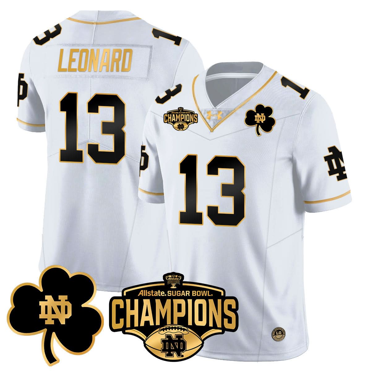 Notre Dame Fighting Irish 2025 Sugar Bowl Champions Gold Jersey - All Stitched