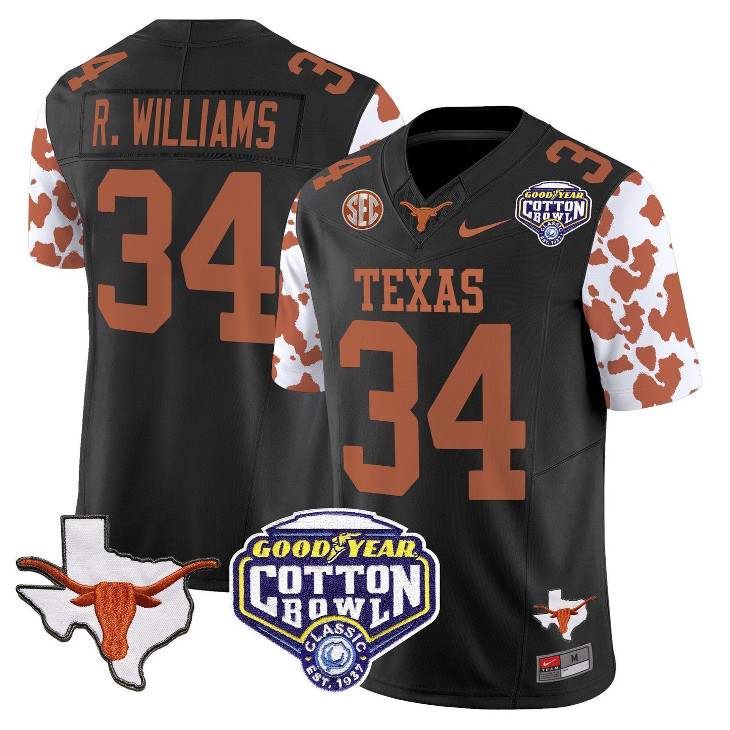 TEX Cow Spots Cotton Bowl Patch Vapor Limited Jersey - All Stitched