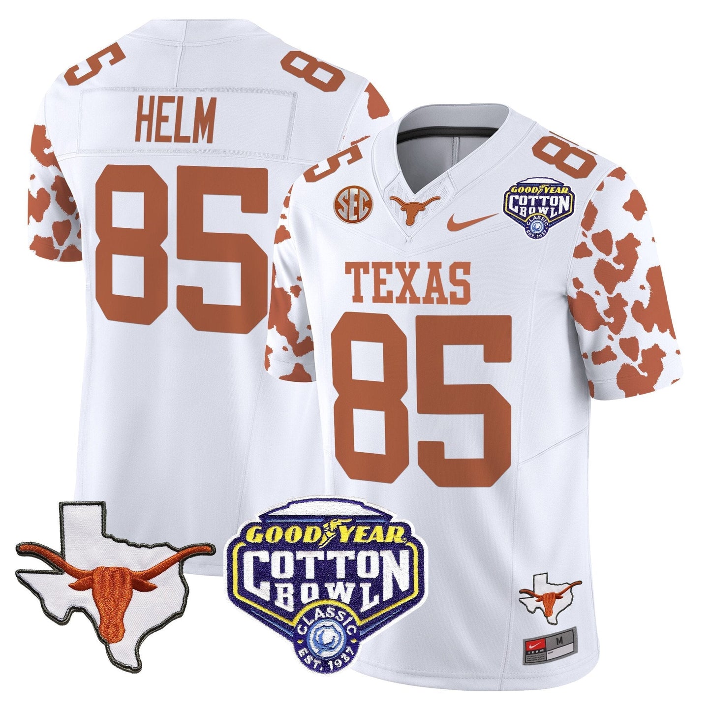 TEX Cow Spots Cotton Bowl Patch Vapor Limited Jersey - All Stitched