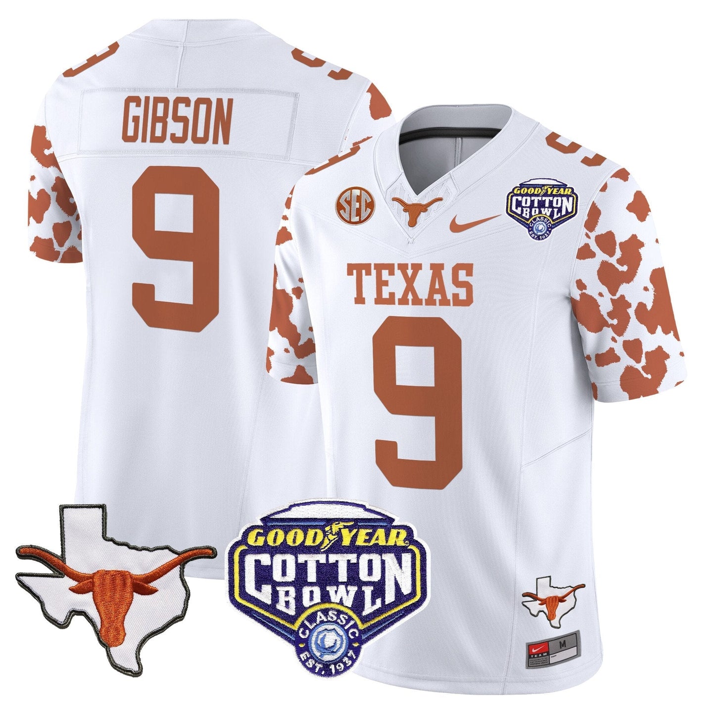 TEX Cow Spots Cotton Bowl Patch Vapor Limited Jersey - All Stitched