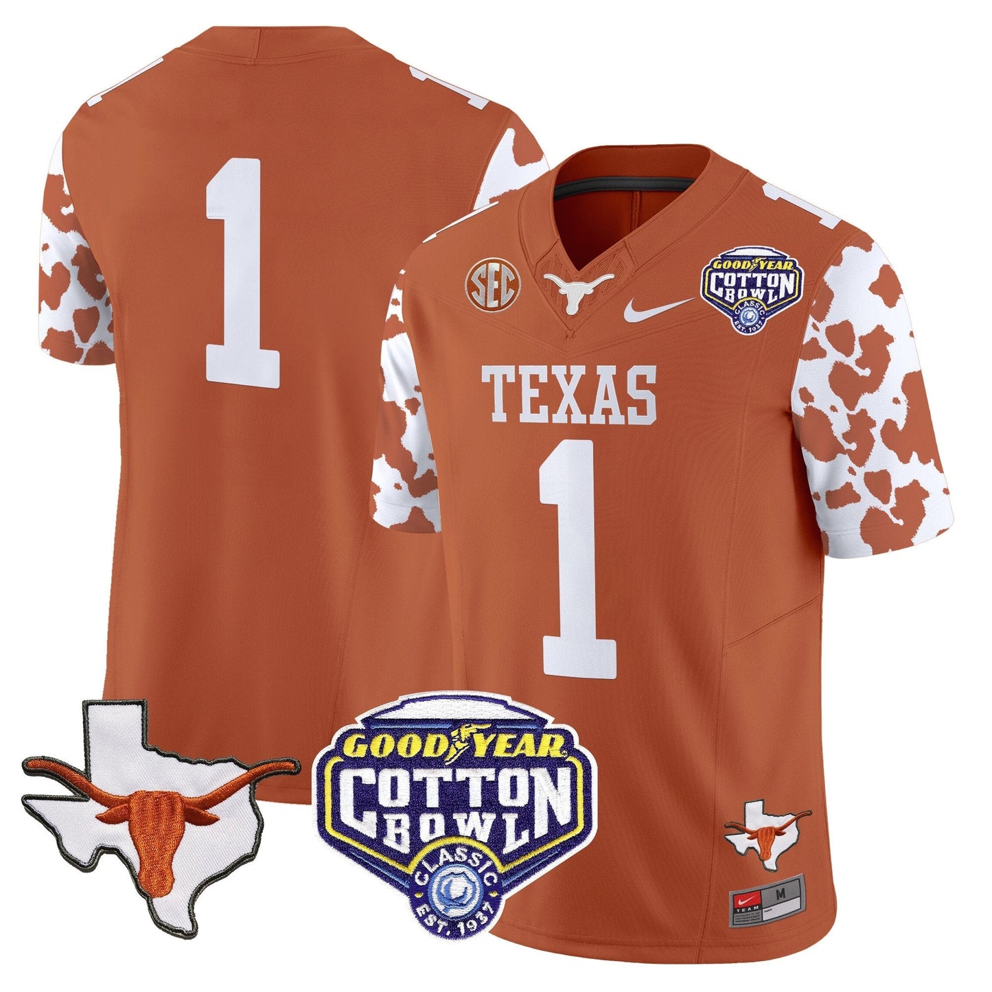 TEX Cow Spots Cotton Bowl Patch Vapor Limited Jersey - All Stitched