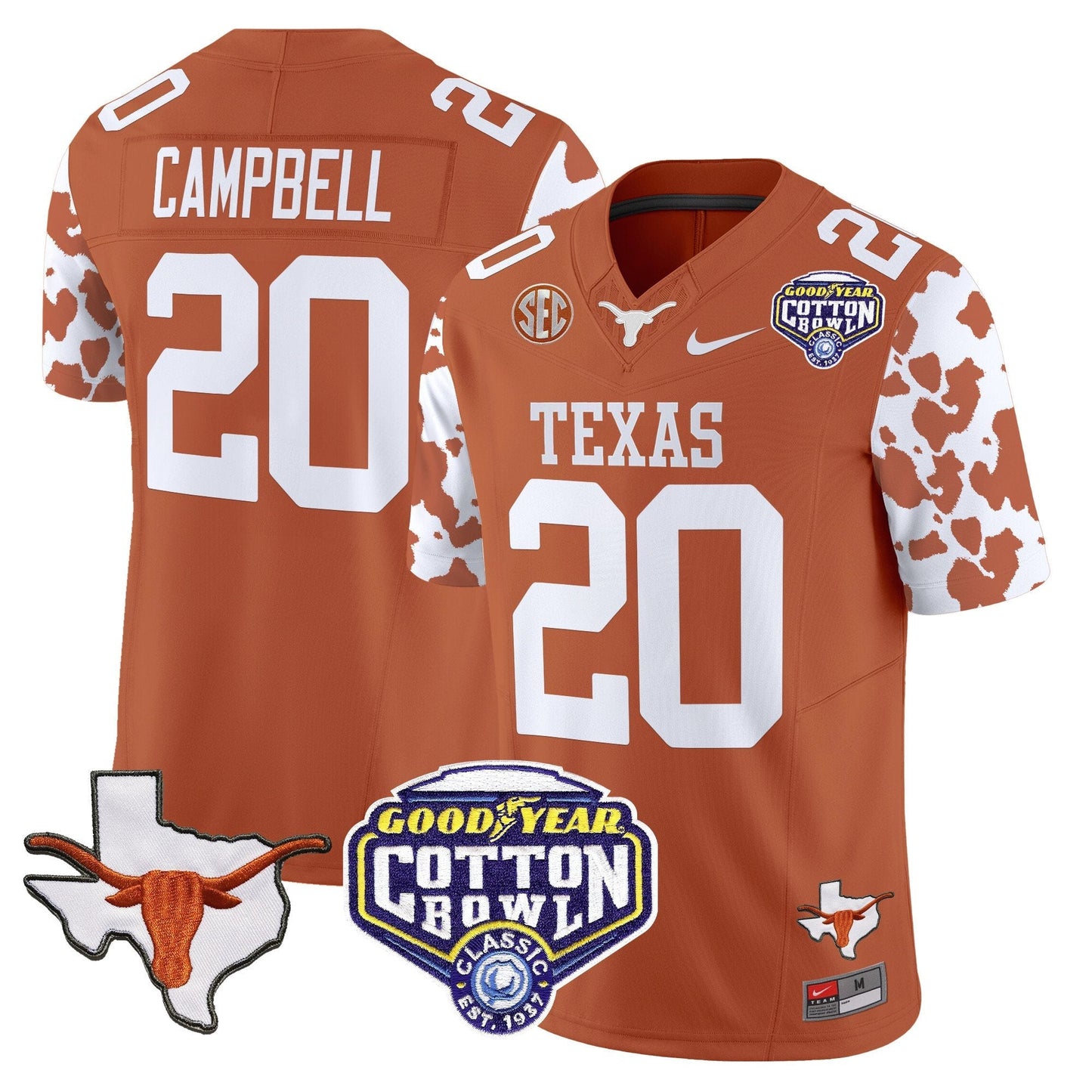 TEX Cow Spots Cotton Bowl Patch Vapor Limited Jersey - All Stitched