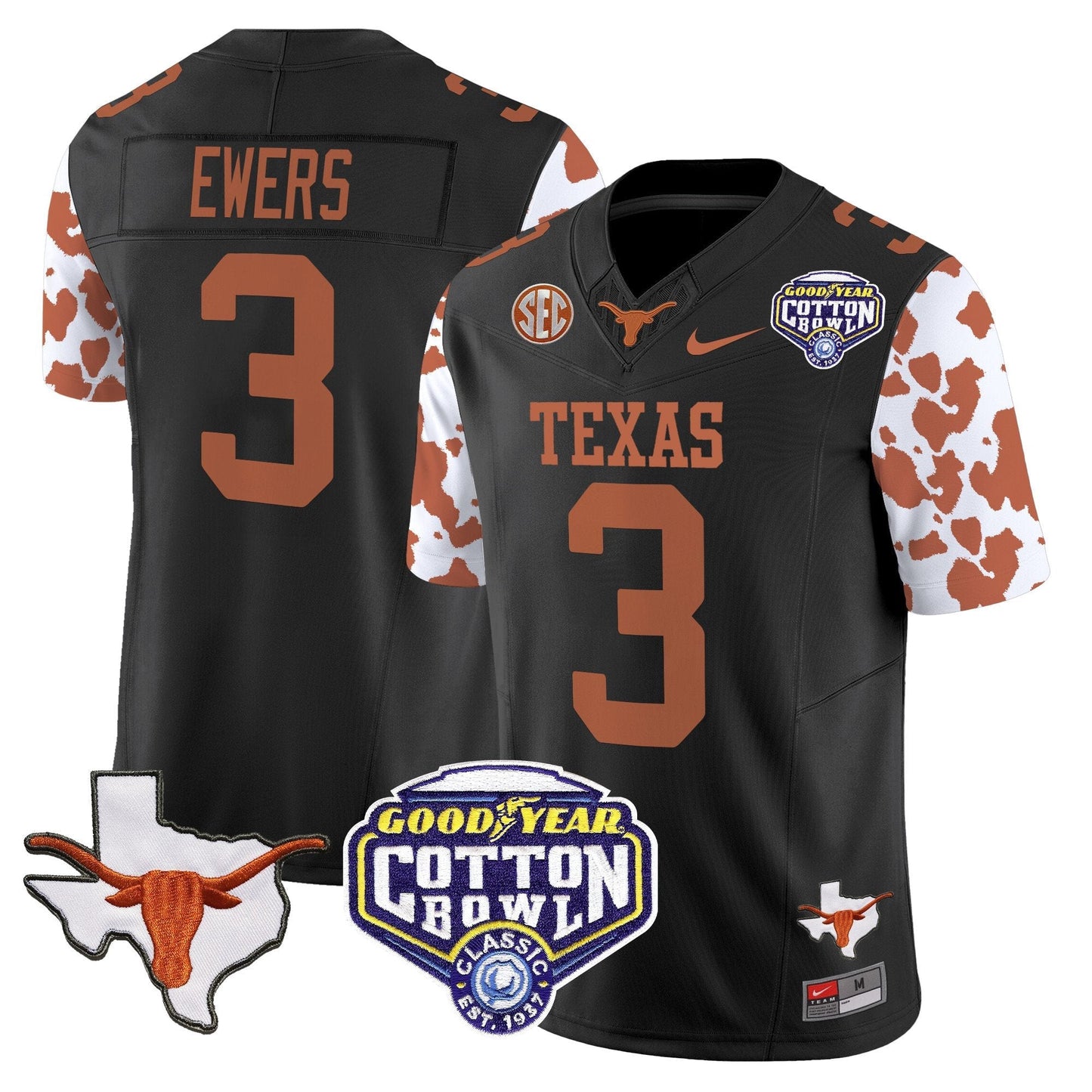 TEX Cow Spots Cotton Bowl Patch Vapor Limited Jersey - All Stitched