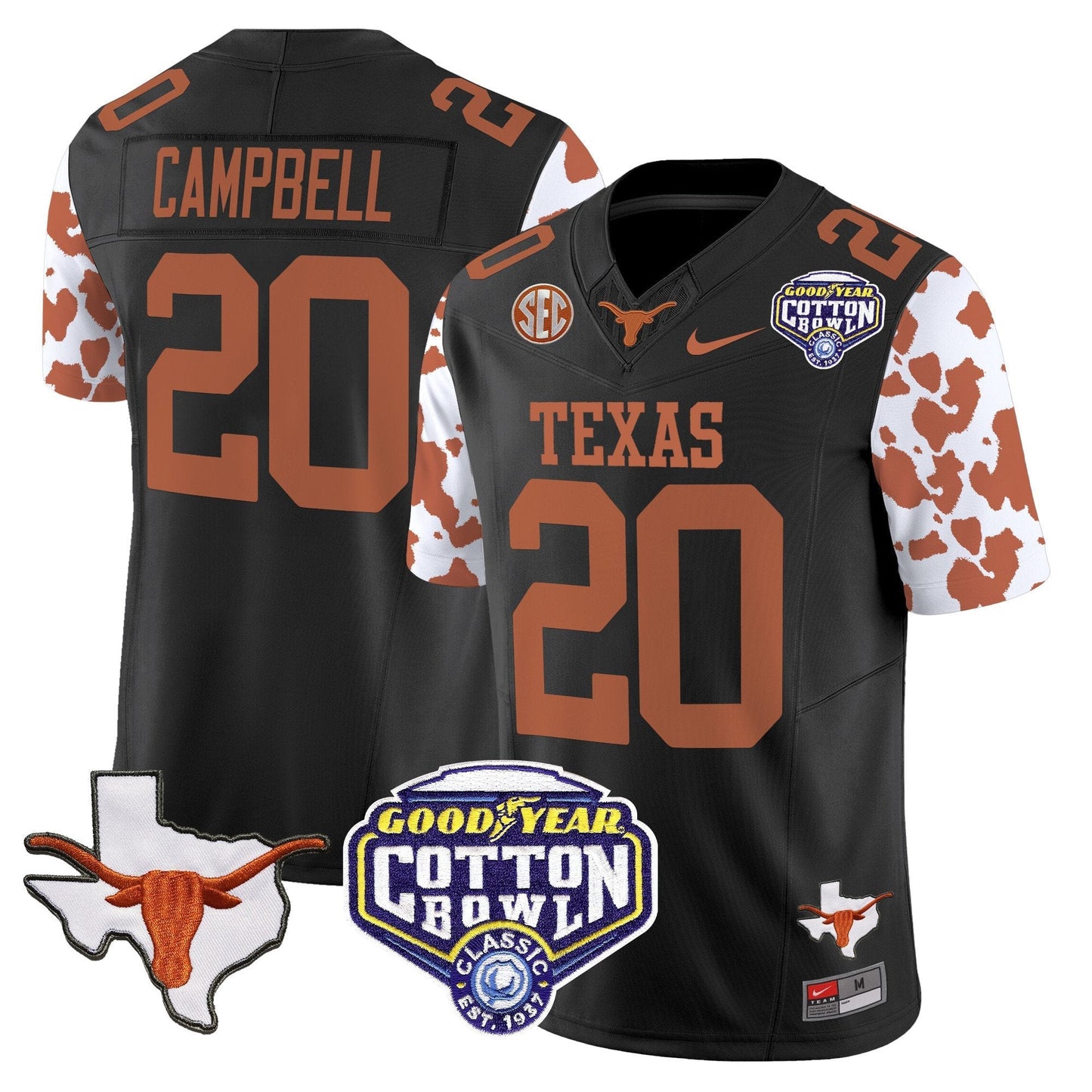 TEX Cow Spots Cotton Bowl Patch Vapor Limited Jersey - All Stitched