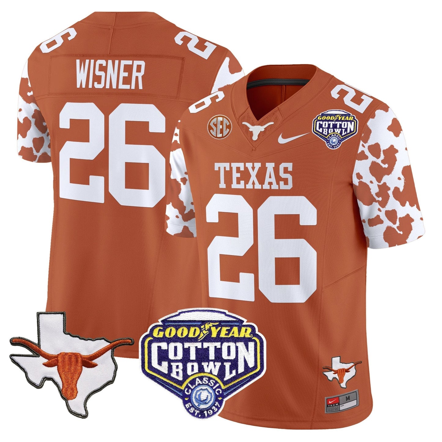 TEX Cow Spots Cotton Bowl Patch Vapor Limited Jersey - All Stitched