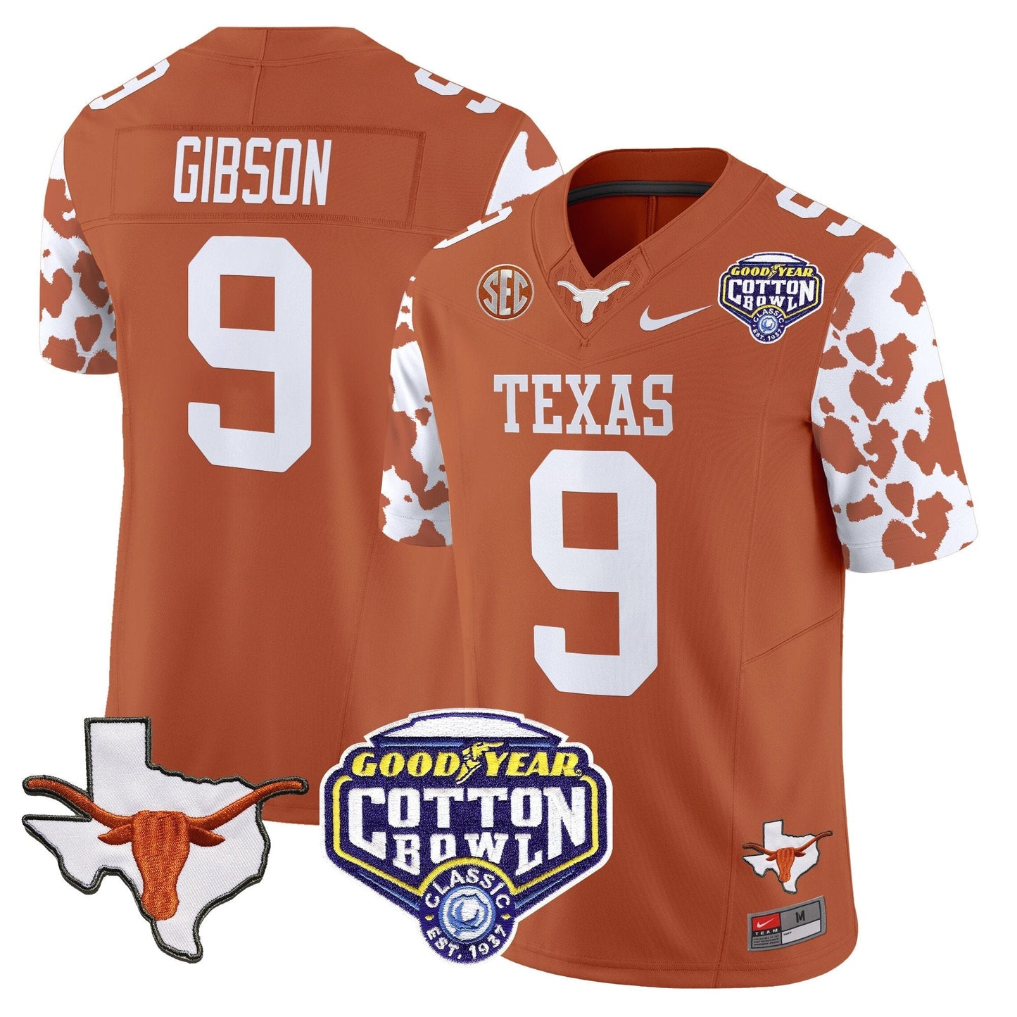 TEX Cow Spots Cotton Bowl Patch Vapor Limited Jersey - All Stitched