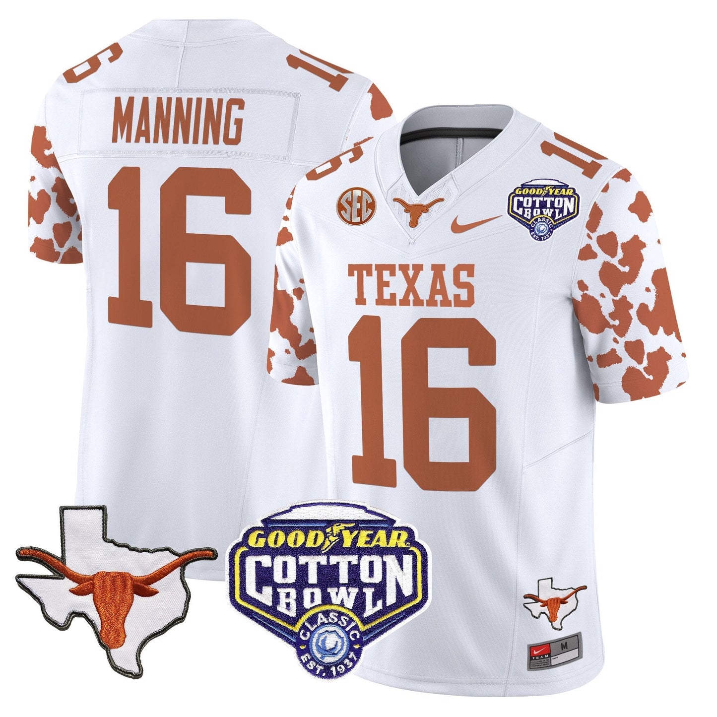 TEX Cow Spots Cotton Bowl Patch Vapor Limited Jersey - All Stitched