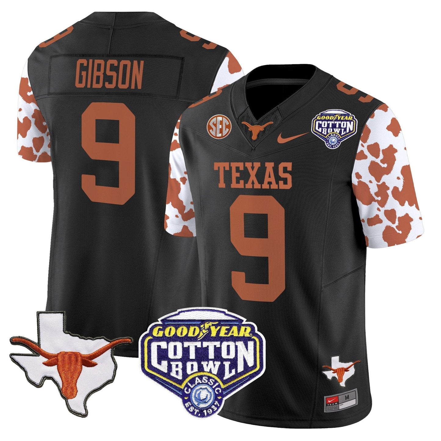 TEX Cow Spots Cotton Bowl Patch Vapor Limited Jersey - All Stitched