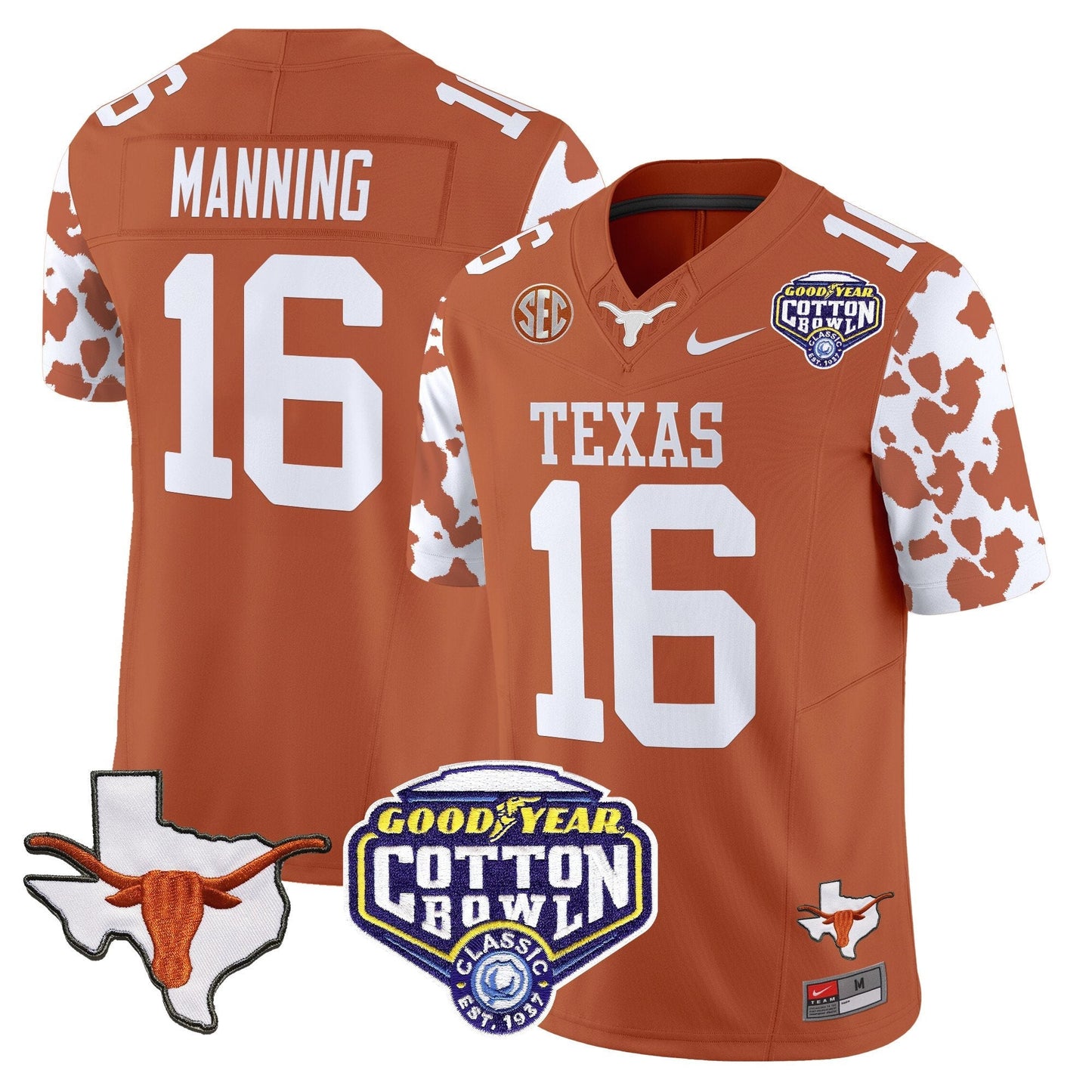 TEX Cow Spots Cotton Bowl Patch Vapor Limited Jersey - All Stitched