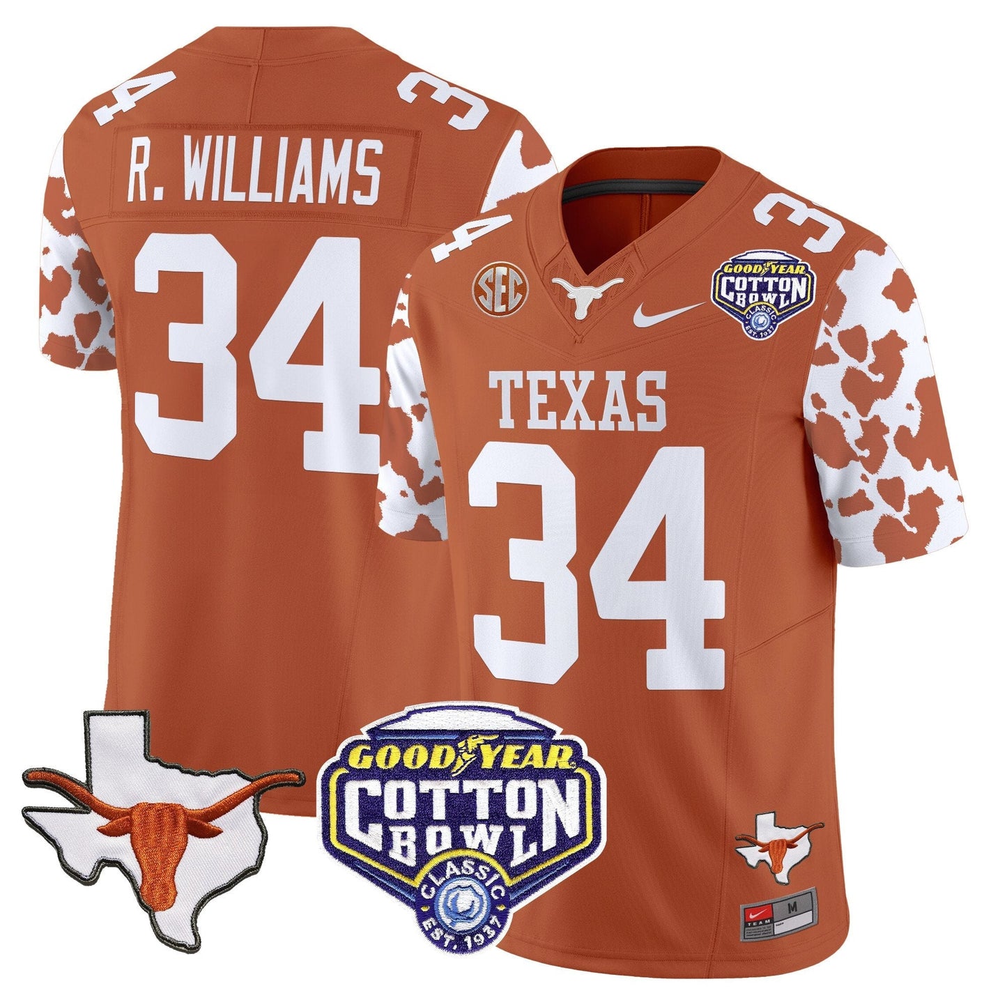 TEX Cow Spots Cotton Bowl Patch Vapor Limited Jersey - All Stitched