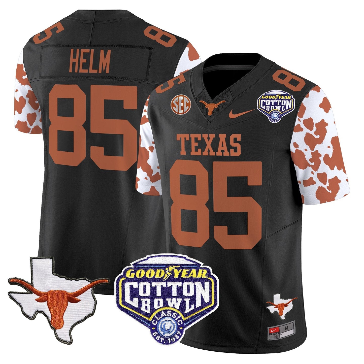 TEX Cow Spots Cotton Bowl Patch Vapor Limited Jersey - All Stitched