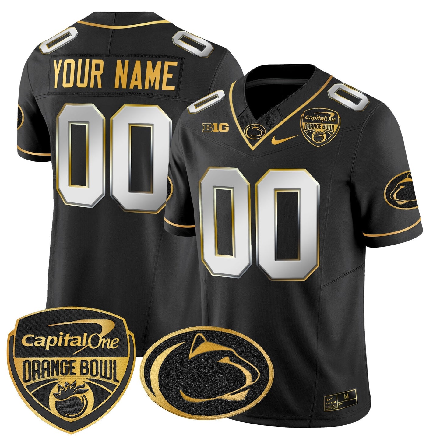 PSU Orange Bowl Patch Gold Vapor Limited Custom Jersey - All Stitched