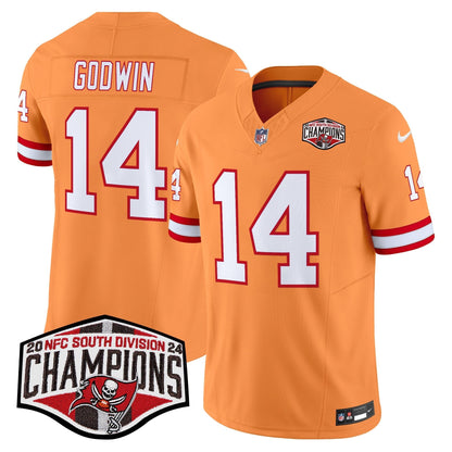 TB Creamsicle 2024 NFC South Division Champions Patch Vapor Limited Jersey - All Stitched
