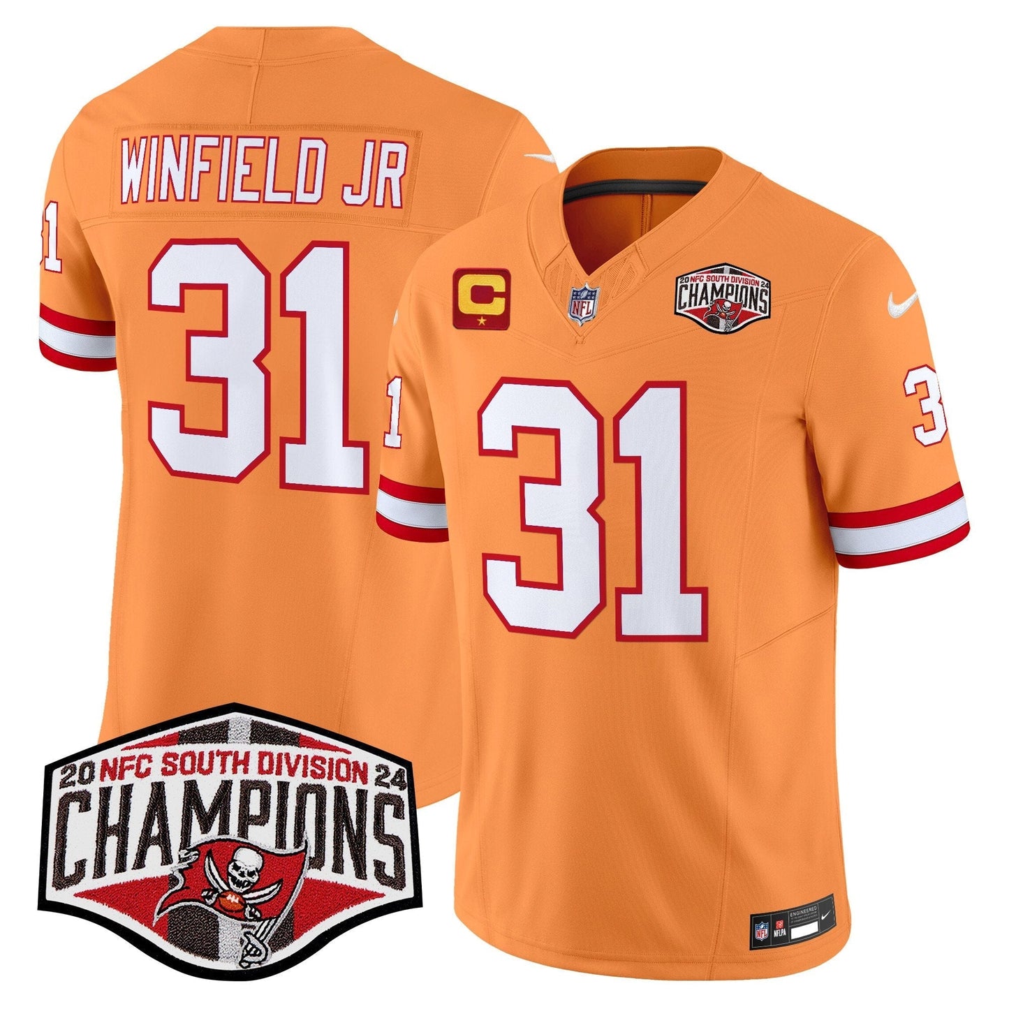 TB Creamsicle 2024 NFC South Division Champions Patch Vapor Limited Jersey - All Stitched