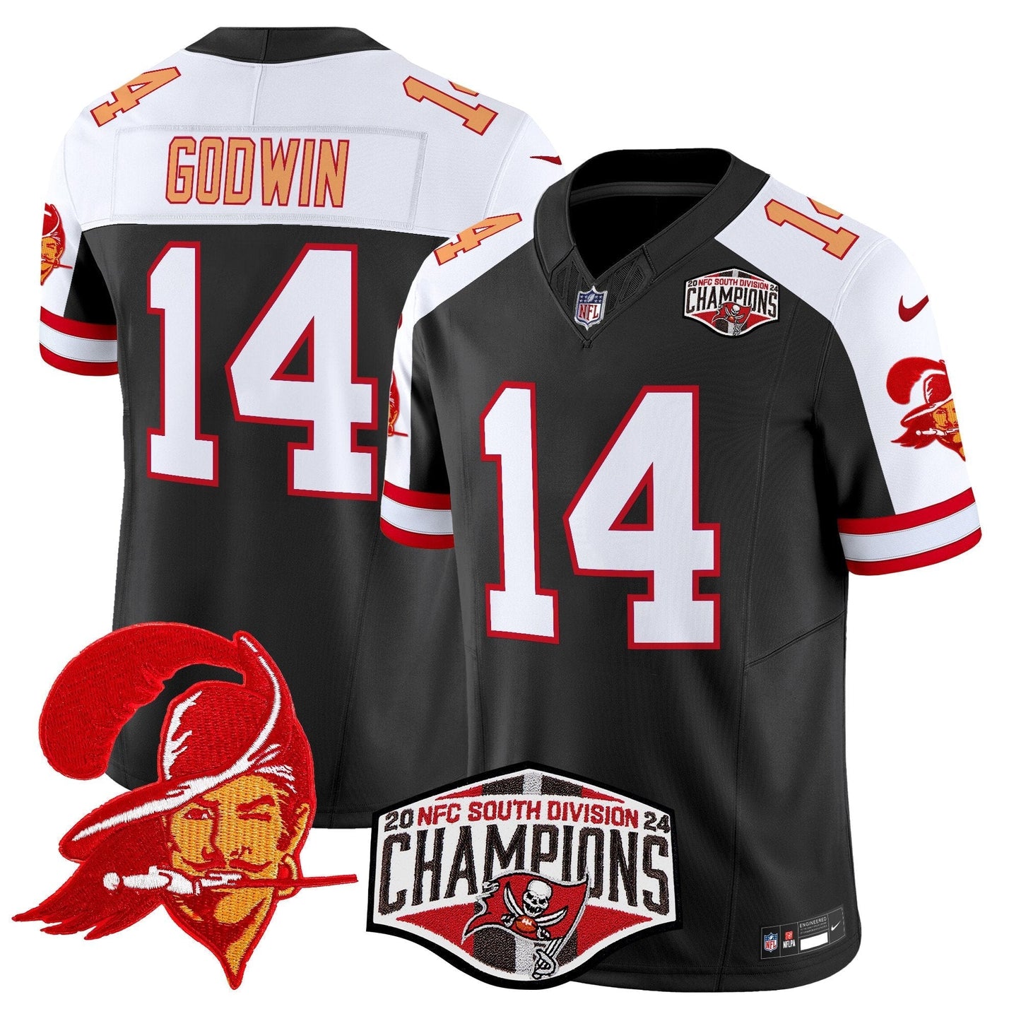 TB Creamsicle 2024 NFC South Division Champions Patch Vapor Limited Jersey - All Stitched