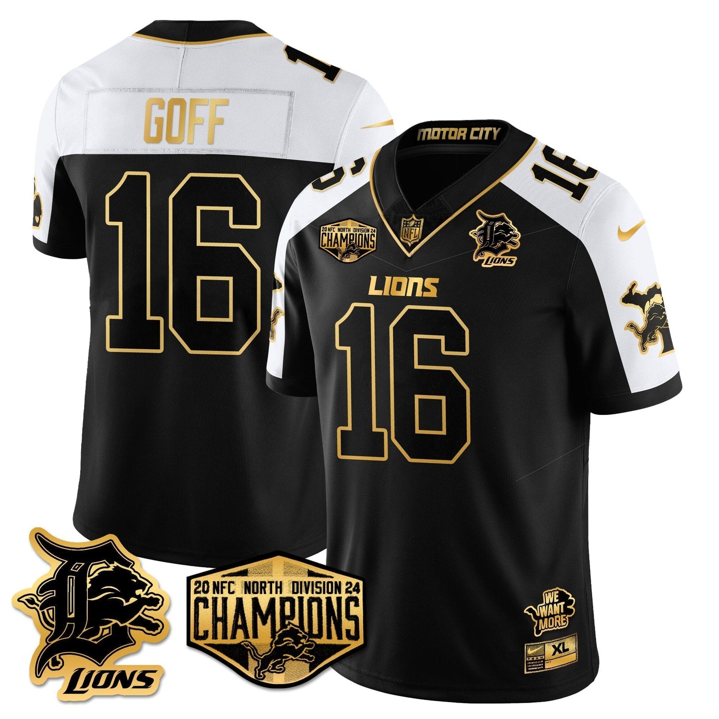 DET 2024 NFC North Champions Gold Jersey - All Stitched