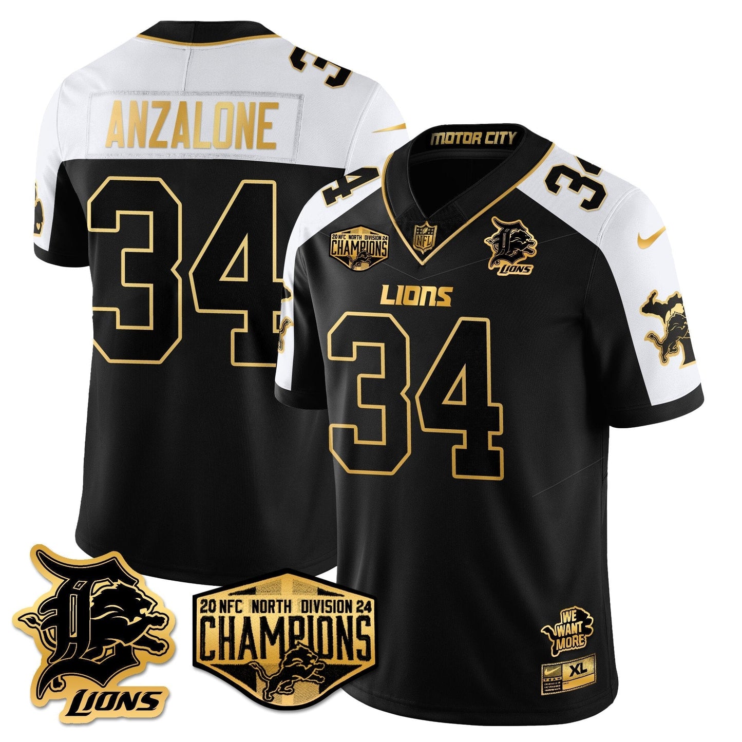 DET 2024 NFC North Champions Gold Jersey - All Stitched