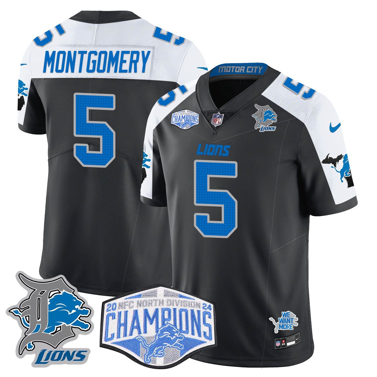 DET 2024 NFC North Champions Gold Jersey - All Stitched
