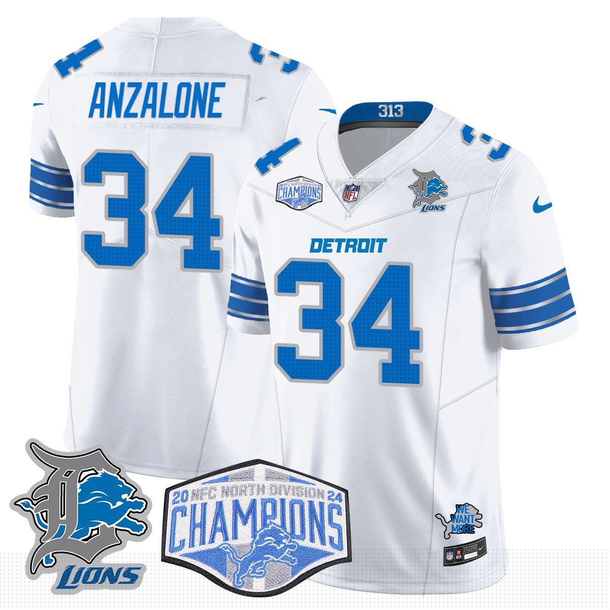 DET 2024 NFC North Champions Gold Jersey - All Stitched
