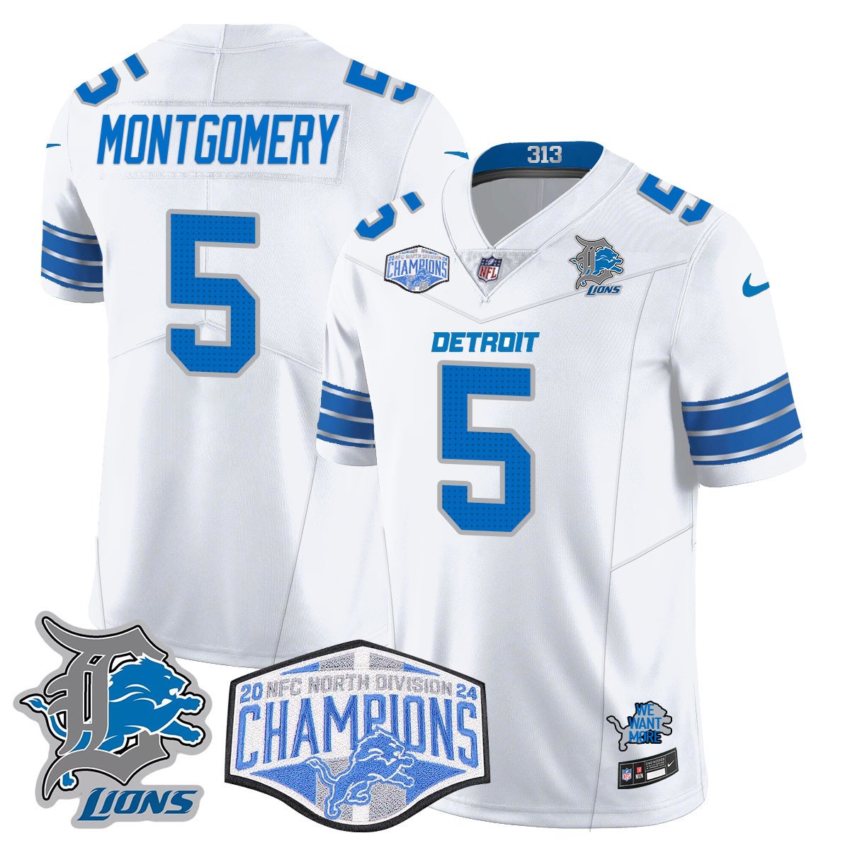 DET 2024 NFC North Champions Gold Jersey - All Stitched