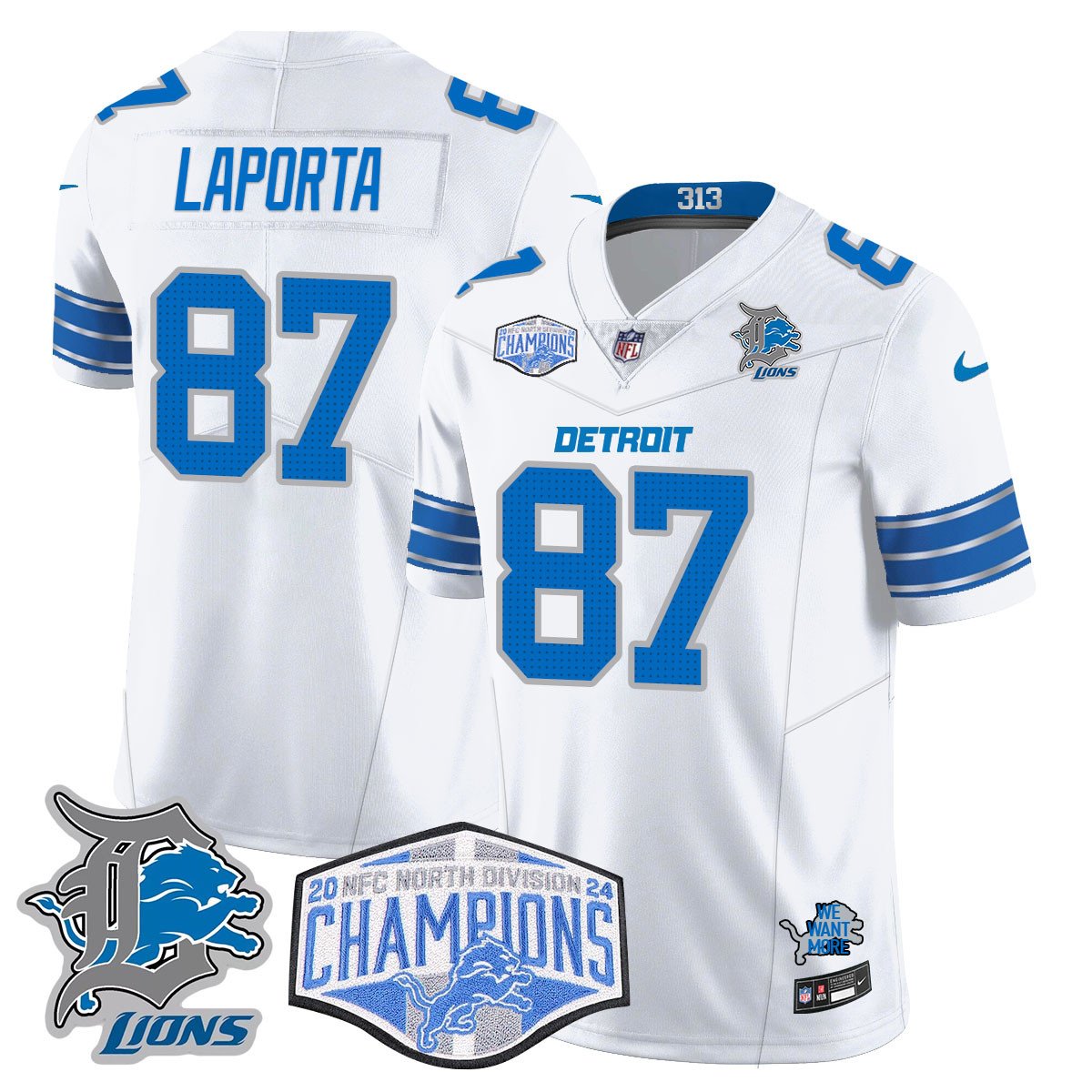 DET 2024 NFC North Champions Gold Jersey - All Stitched