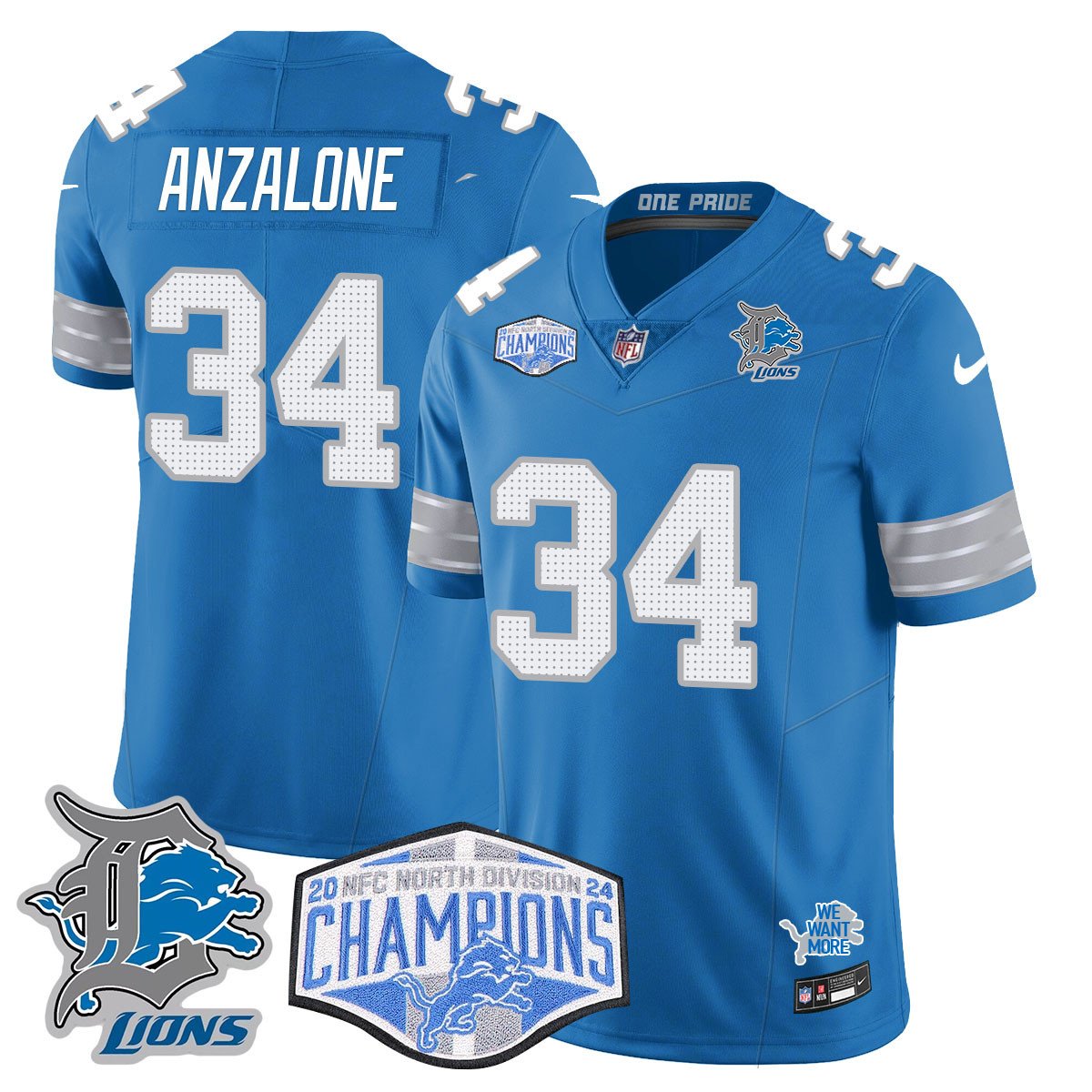 DET 2024 NFC North Champions Gold Jersey - All Stitched
