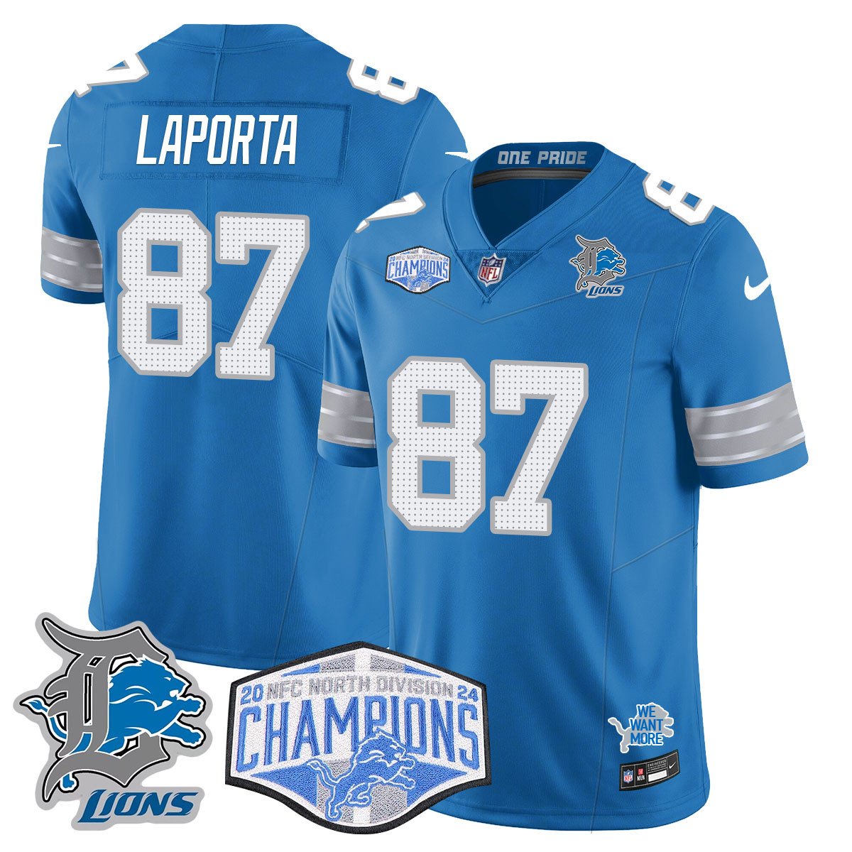 DET 2024 NFC North Champions Gold Jersey - All Stitched