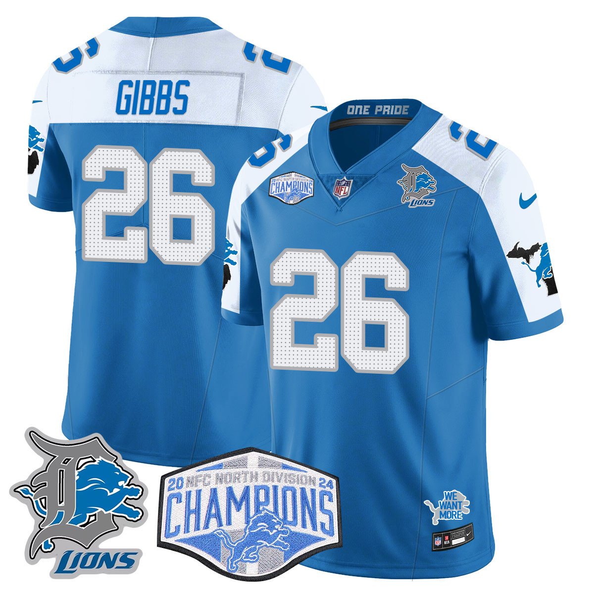 DET 2024 NFC North Champions Gold Jersey - All Stitched