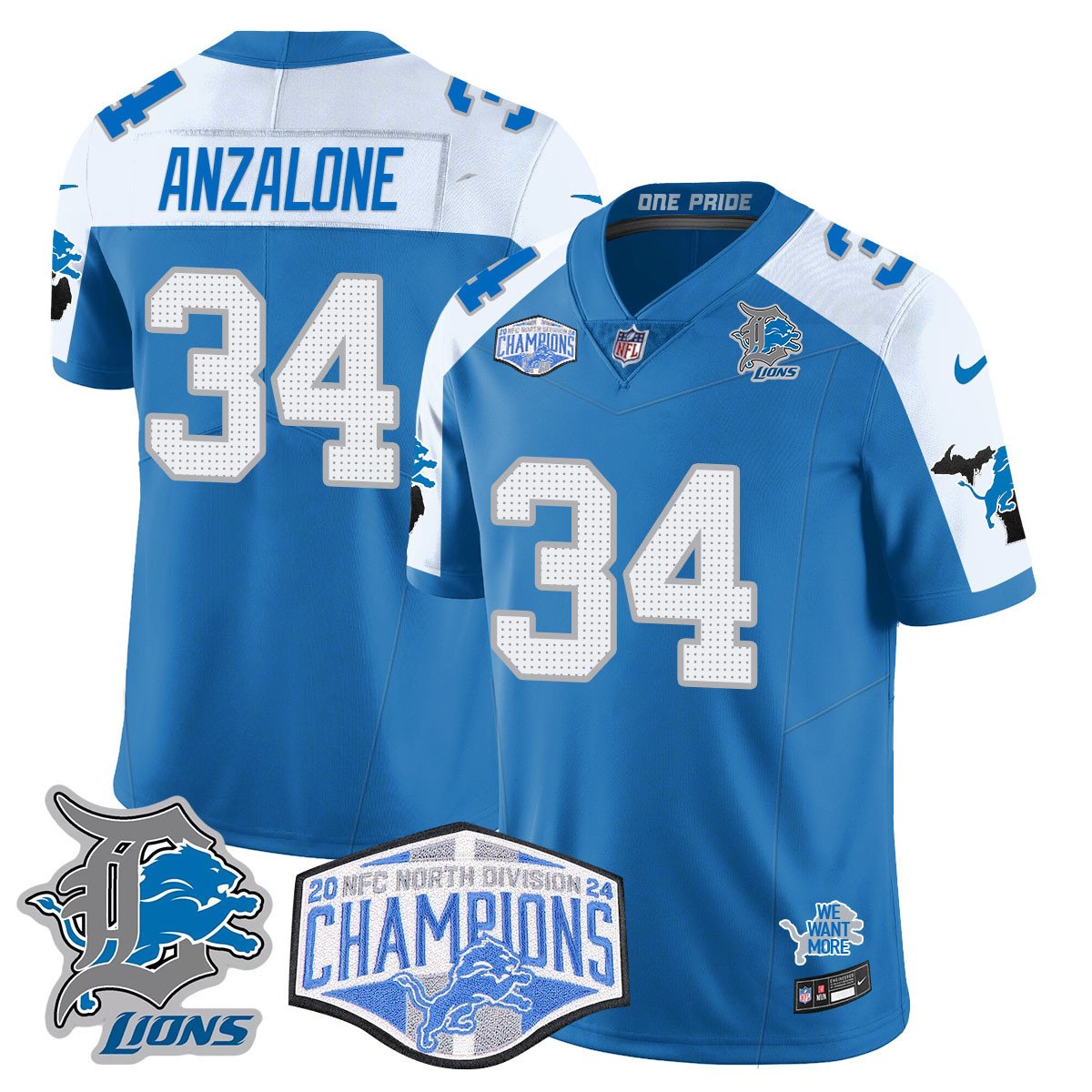 DET 2024 NFC North Champions Gold Jersey - All Stitched