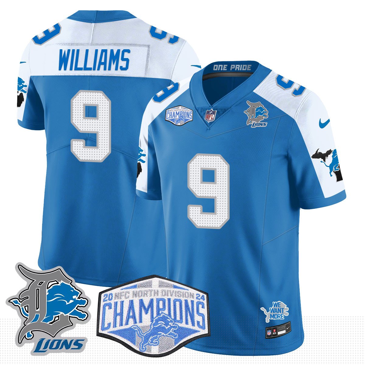 DET 2024 NFC North Champions Gold Jersey - All Stitched