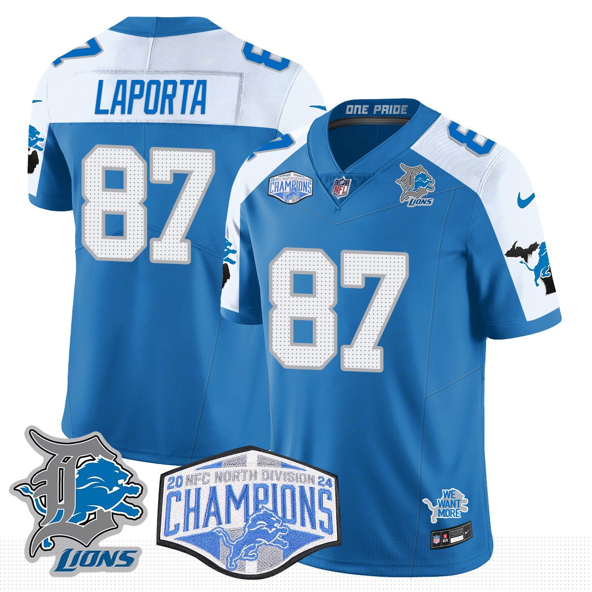 DET 2024 NFC North Champions Gold Jersey - All Stitched