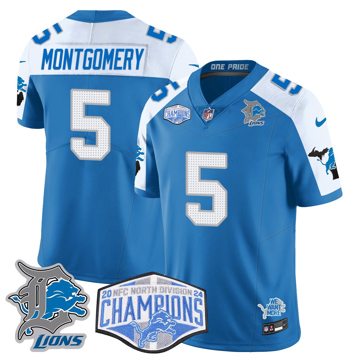 DET 2024 NFC North Champions Gold Jersey - All Stitched