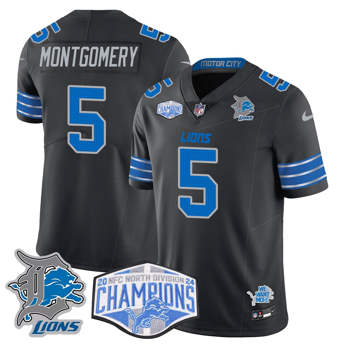 DET 2024 NFC North Champions Gold Jersey - All Stitched