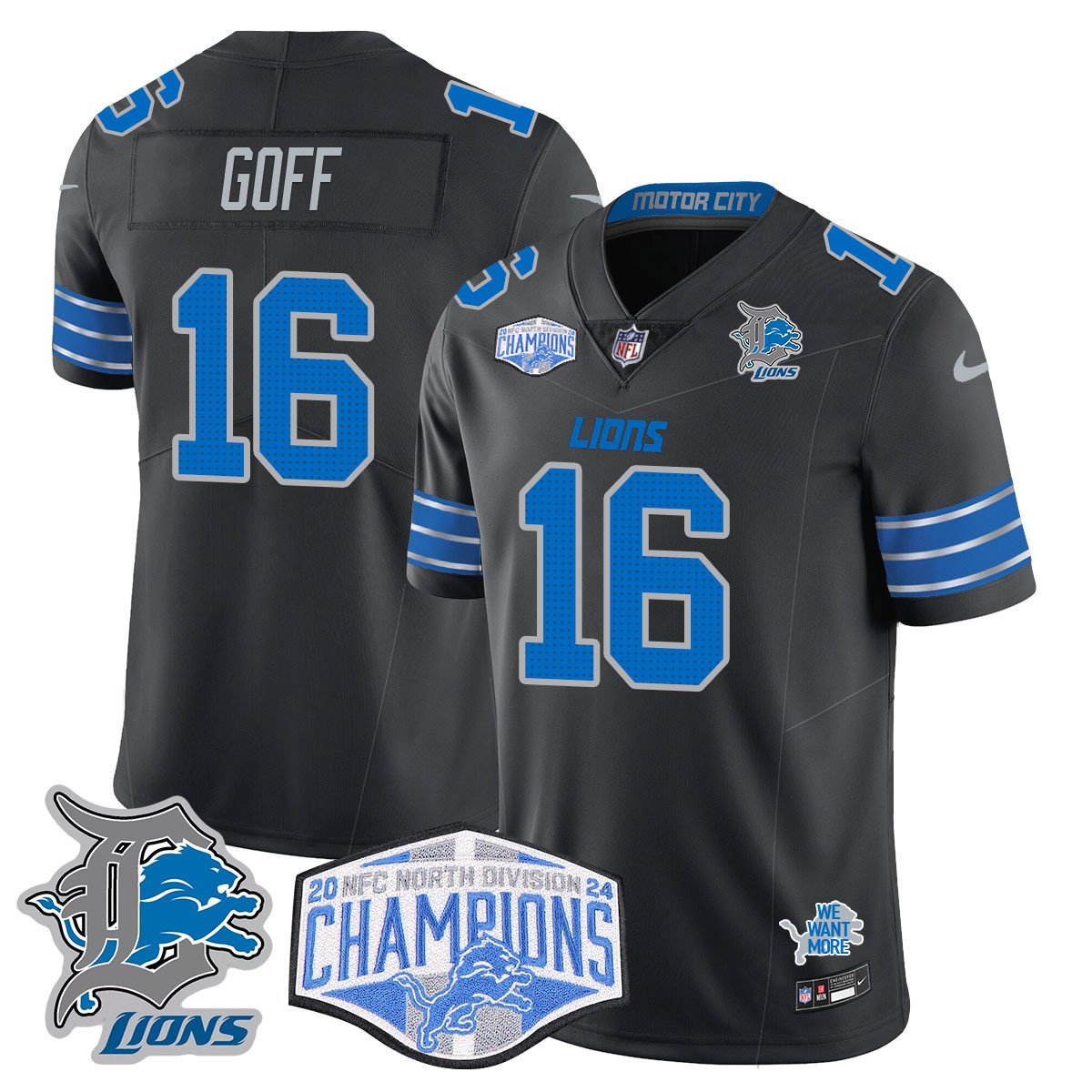 DET 2024 NFC North Champions Gold Jersey - All Stitched