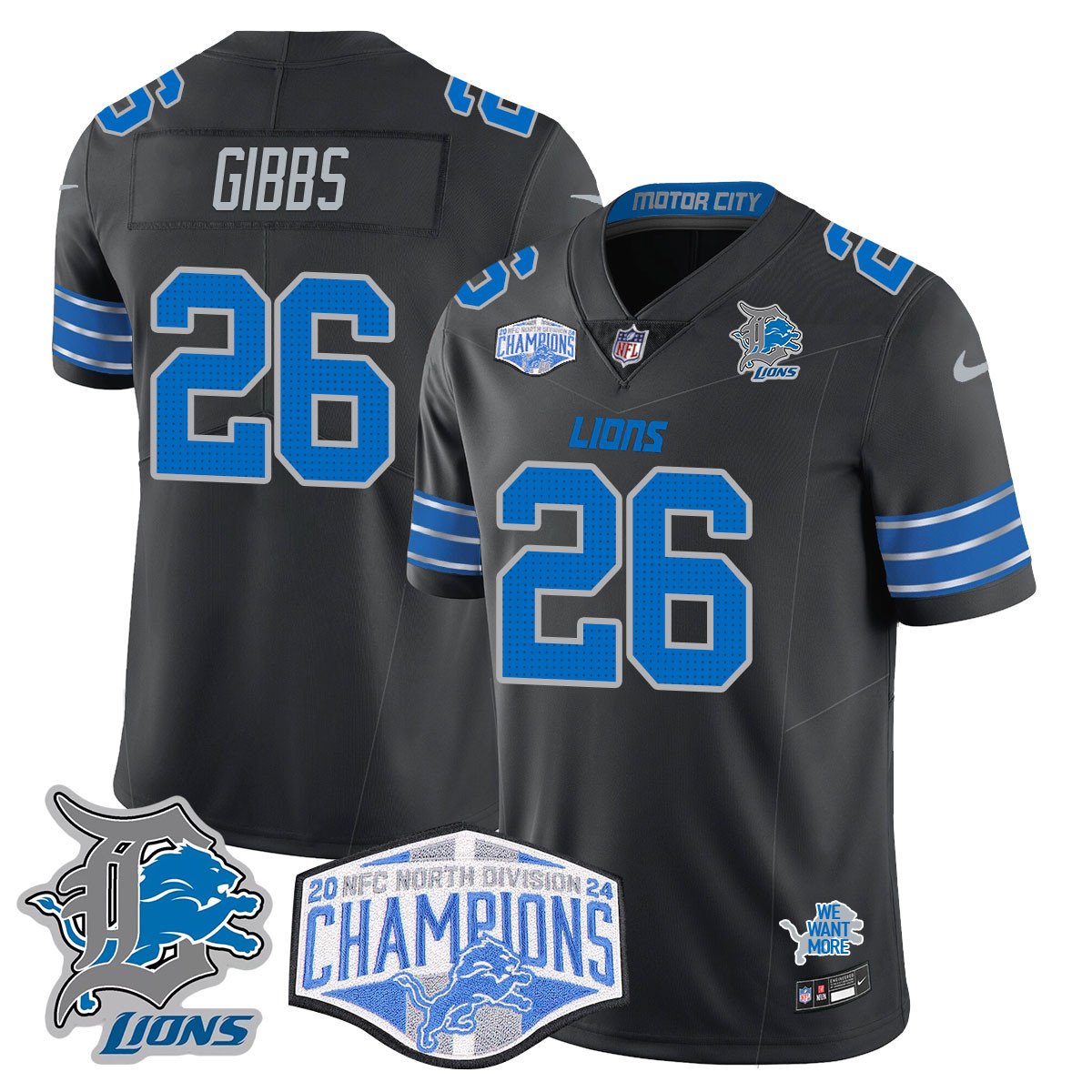 DET 2024 NFC North Champions Gold Jersey - All Stitched