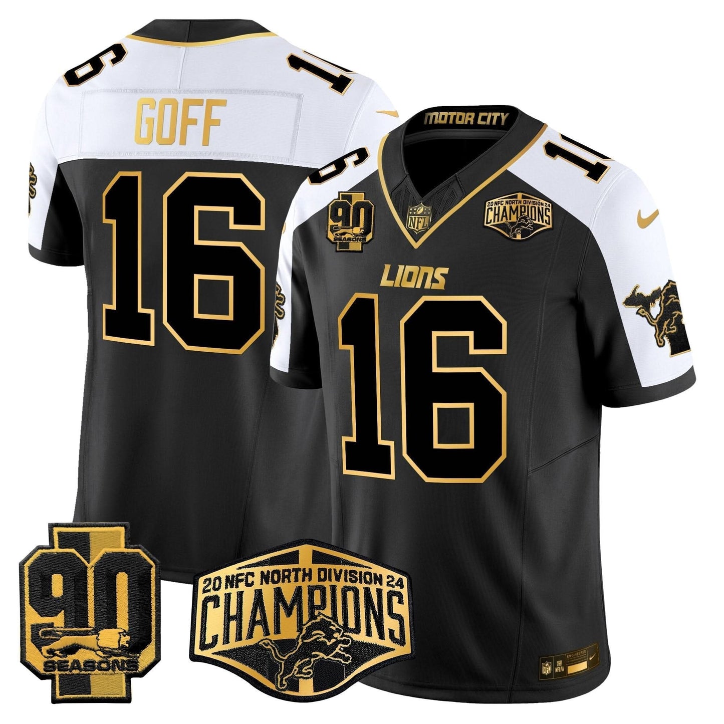 Detroit Lions 2024 NFC North Division Champions Patch Gold Vapor Limited Jersey - All Stitched