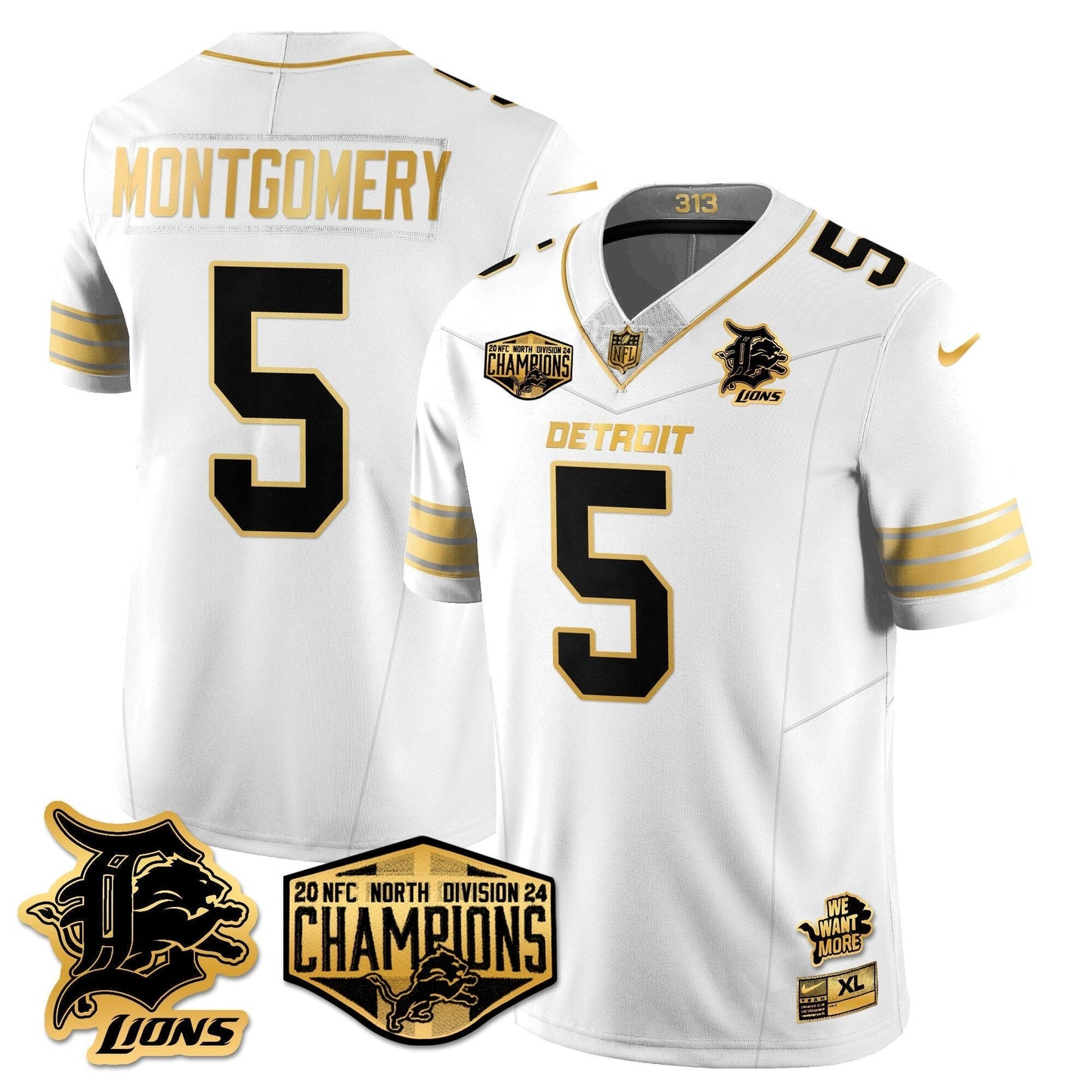 DET 2024 NFC North Champions Gold Jersey - All Stitched