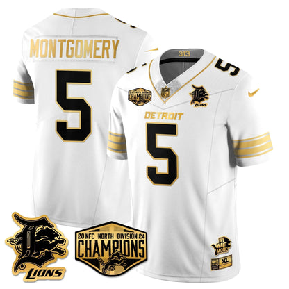 DET 2024 NFC North Champions Gold Jersey - All Stitched
