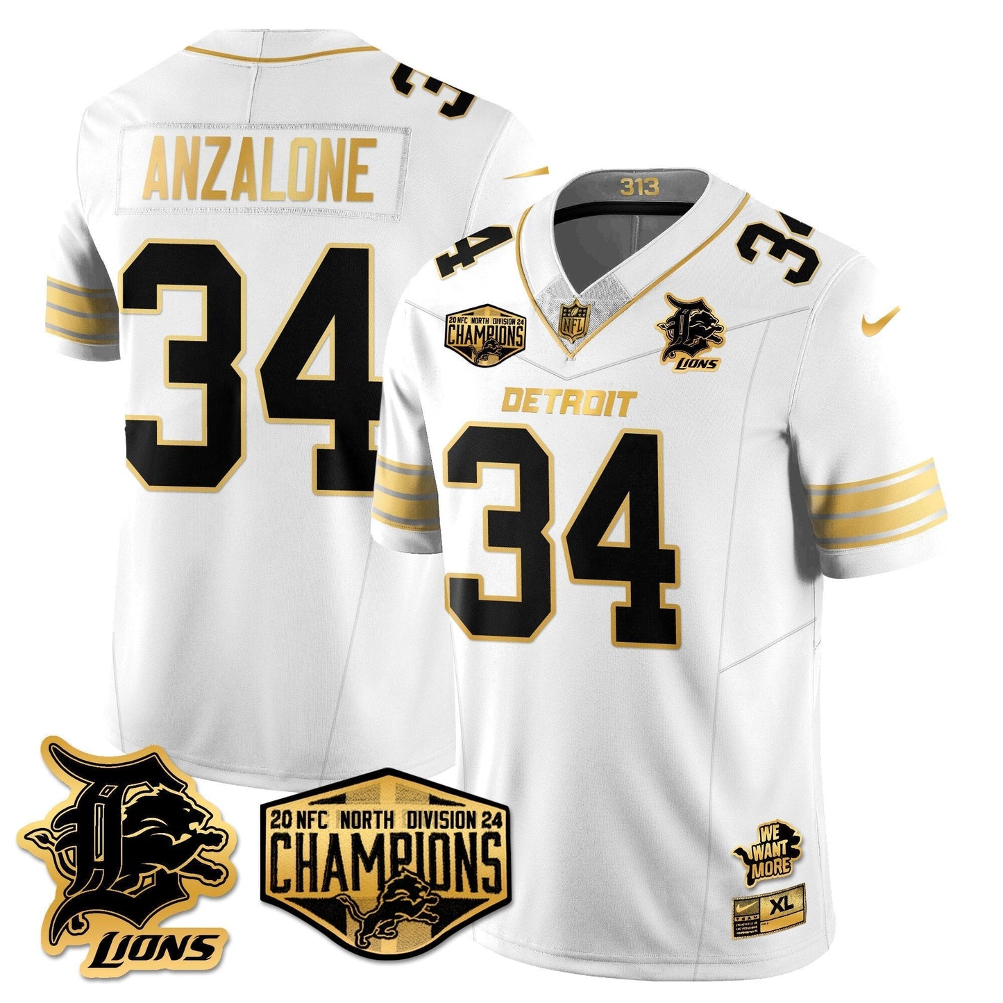 DET 2024 NFC North Champions Gold Jersey - All Stitched