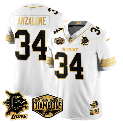 DET 2024 NFC North Champions Gold Jersey - All Stitched