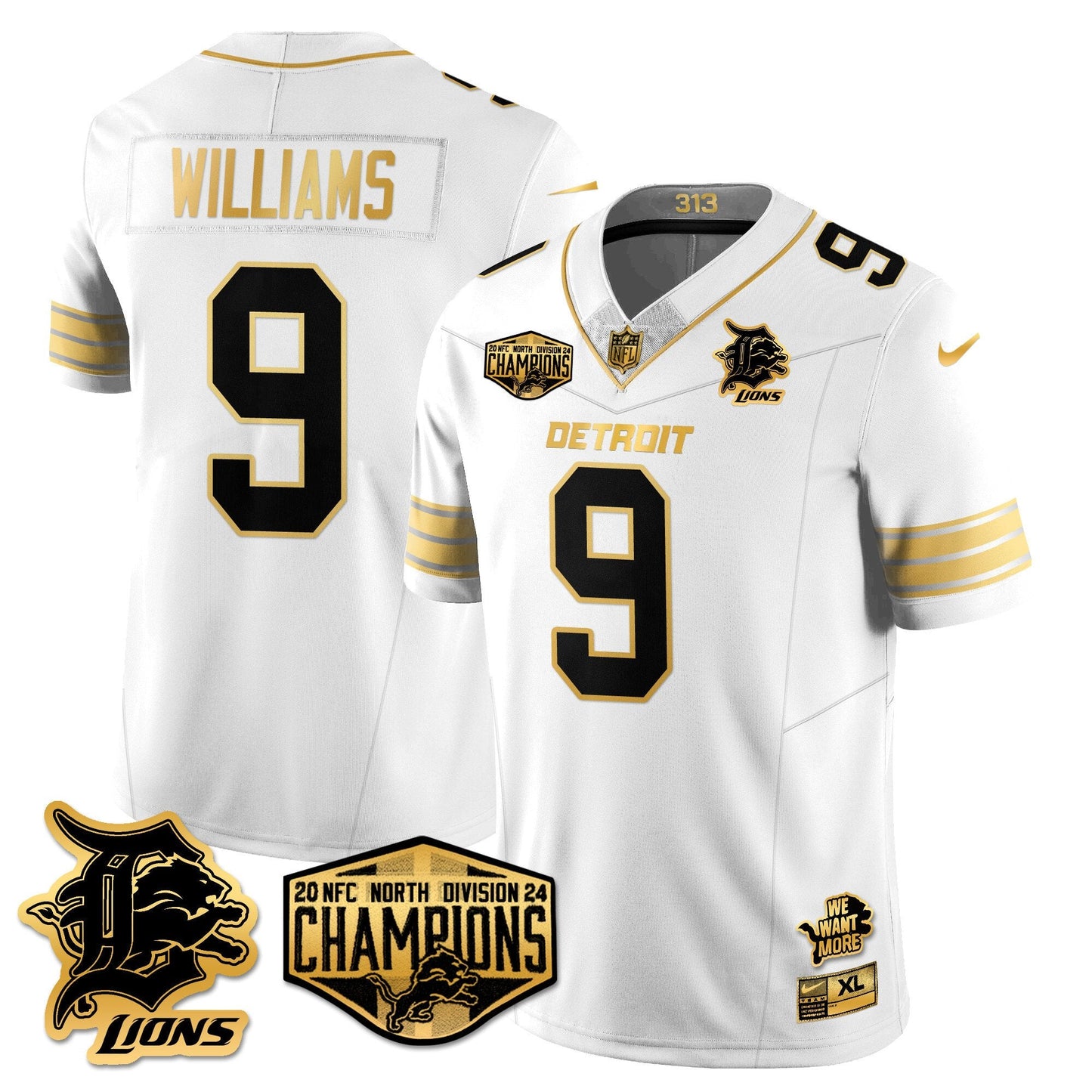 DET 2024 NFC North Champions Gold Jersey - All Stitched
