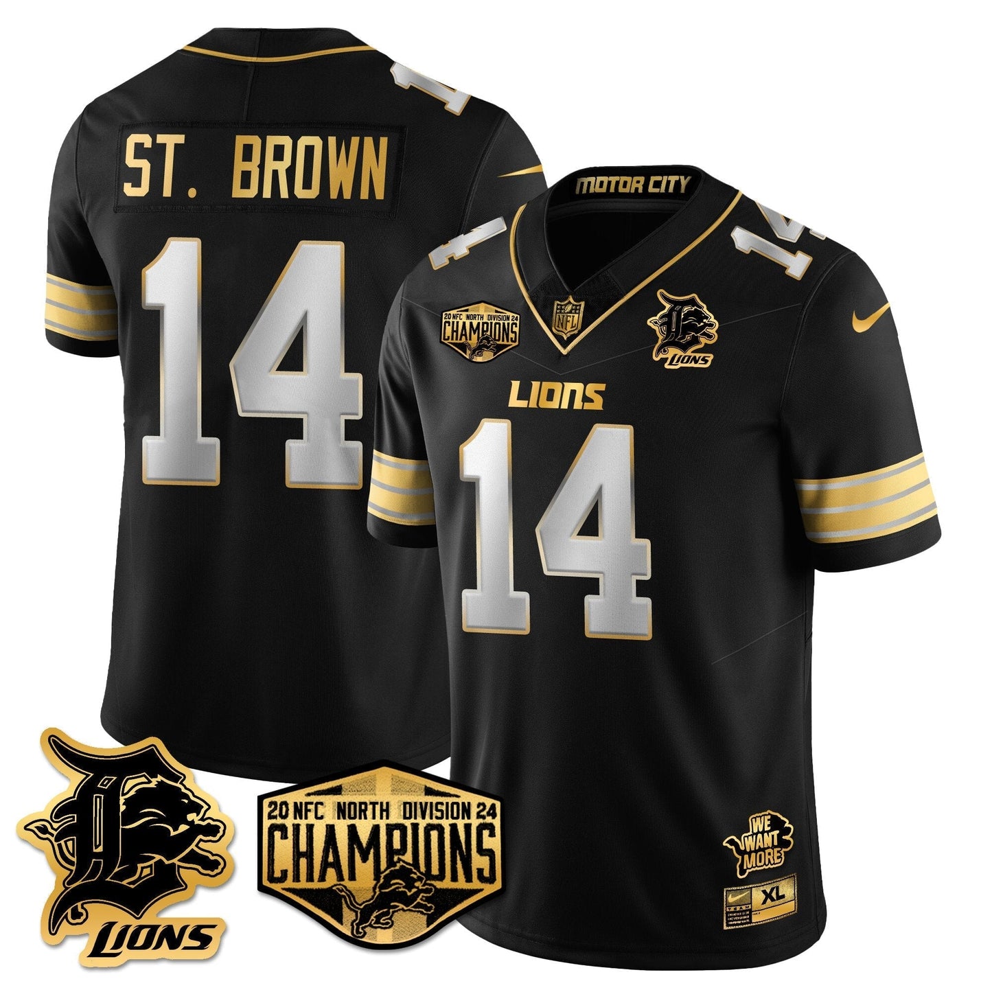 DET 2024 NFC North Champions Gold Jersey - All Stitched