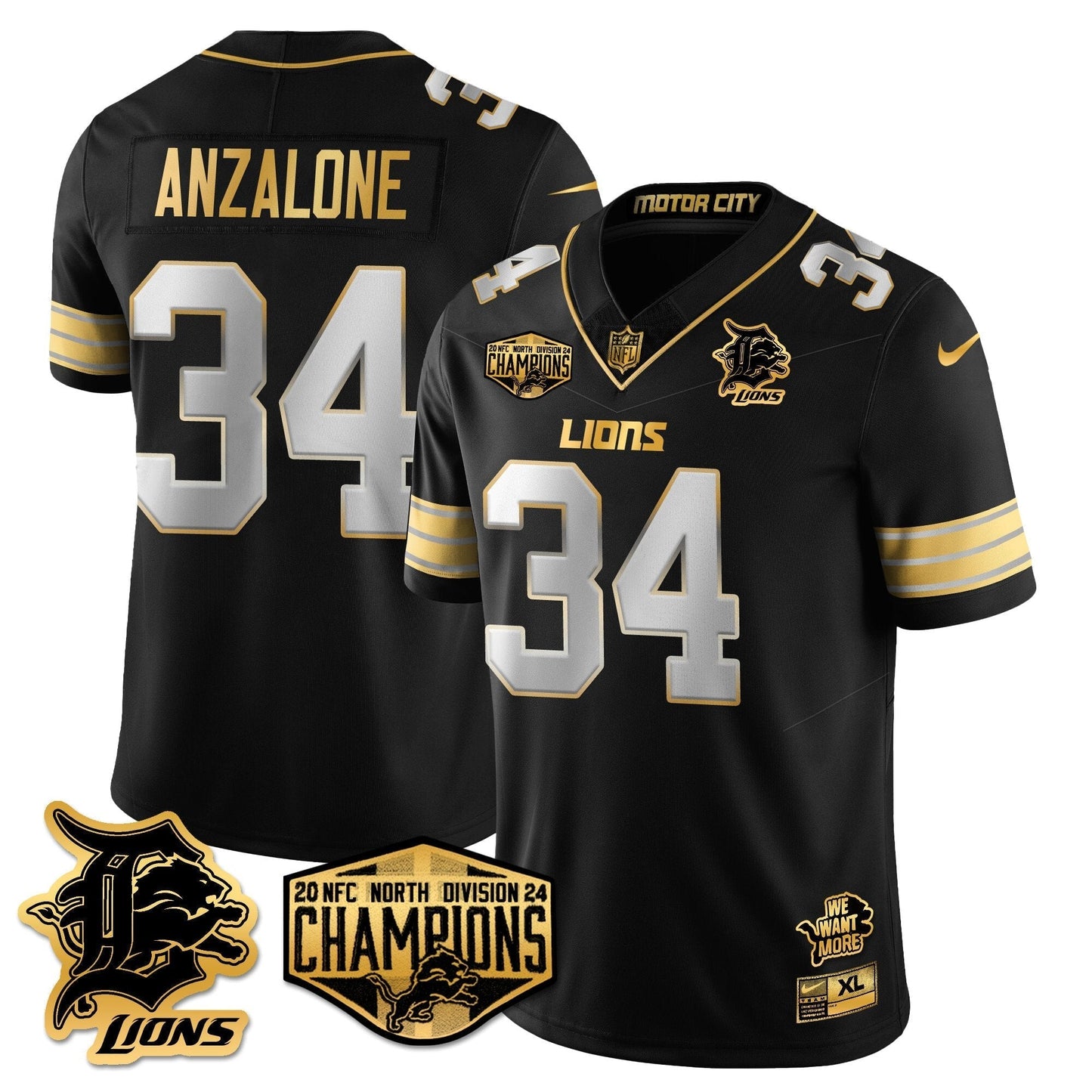 DET 2024 NFC North Champions Gold Jersey - All Stitched