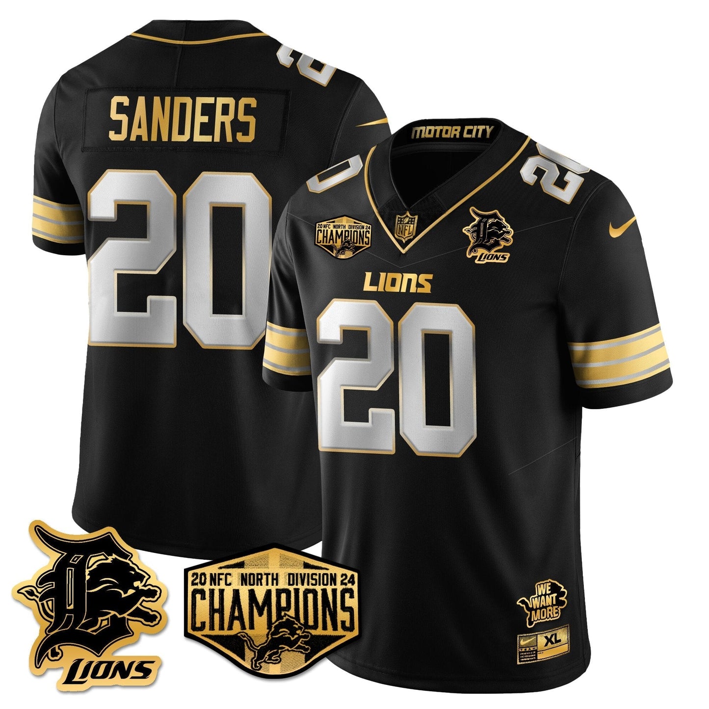DET 2024 NFC North Champions Gold Jersey - All Stitched