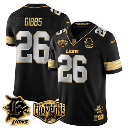 DET 2024 NFC North Champions Gold Jersey - All Stitched